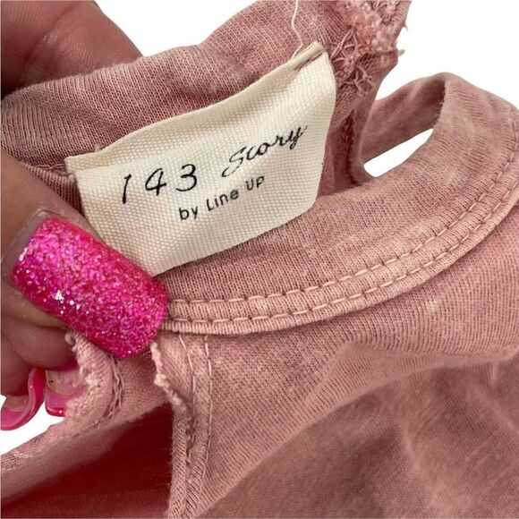 Stonewashed Cold Shoulder T-Shirt Pink Short Sleeve Bohemian Size S Casual Top - Picture 6 of 7